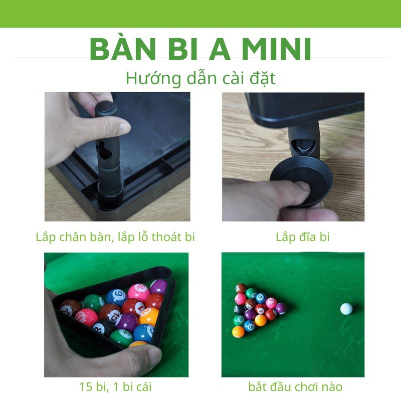 Bàn Bi A Mini Cao Cấp bàn bi a size lớn 15 bi mặt nỉ không bong nhựa cao cấp an toàn cho trẻ em và người lớn