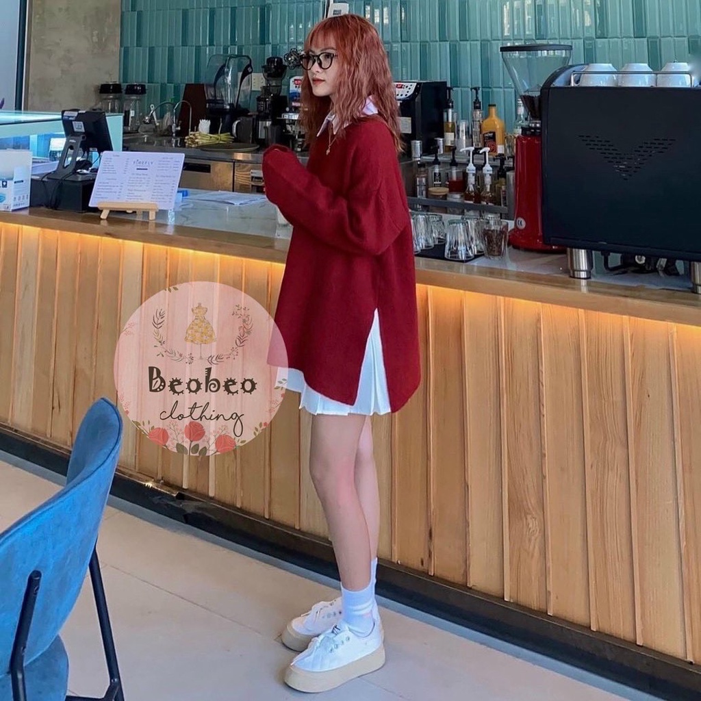 Set đầm sơ mi trắng tay dài kèm áo gile đỏ vintage