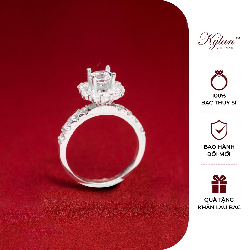 Nhẫn bạc nữ Kylan Silver KL0110 đài hoa kim cương nhân tạo 8ly (không kèm hộp nhung)