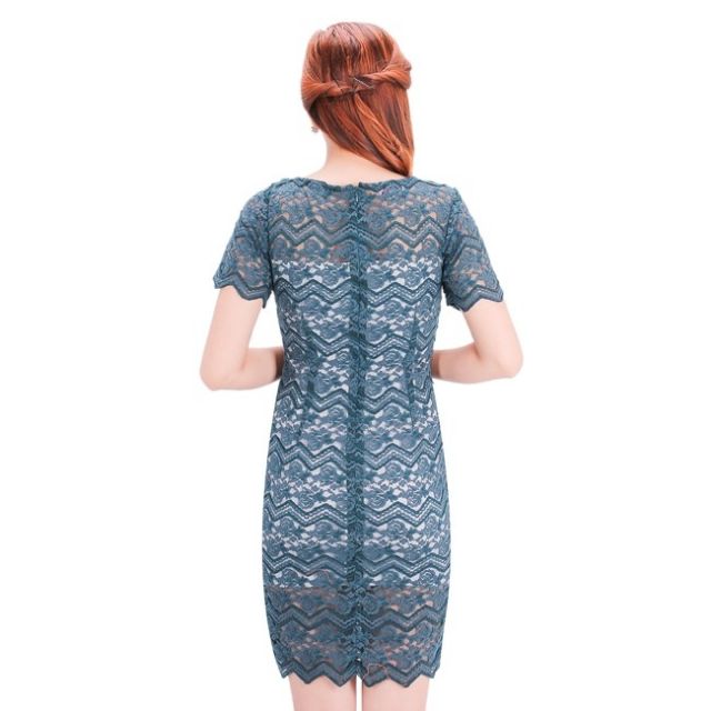 ZERASY - Đầm body ren tay ngắn xanh cổ vịt ZERASY FASHION - 176-Xanh cổ vịt | BigBuy360 - bigbuy360.vn
