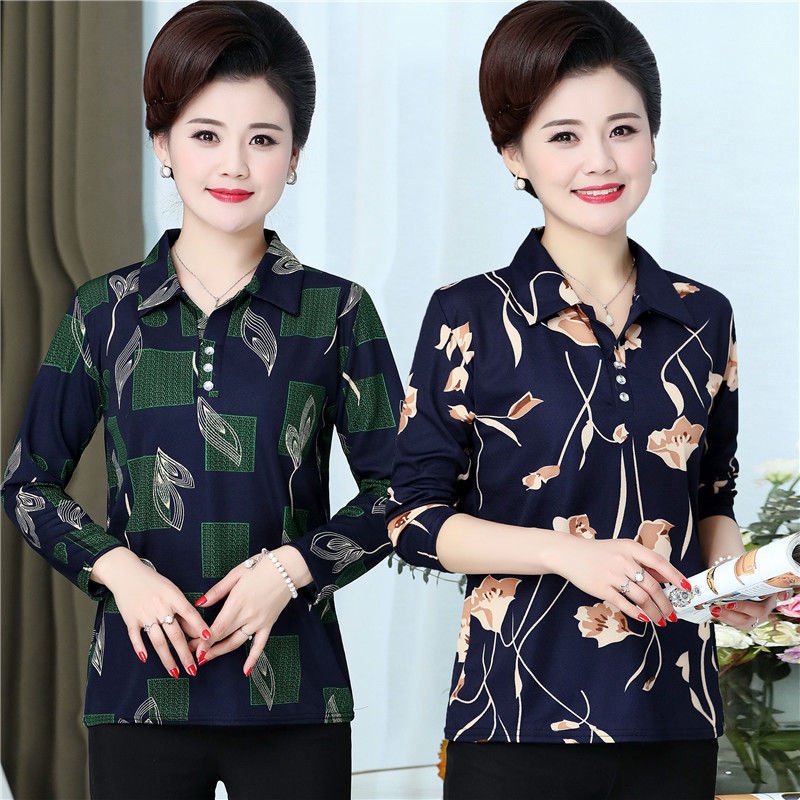 Áo Thun Tay Dài Dáng Rộng Thời Trang Cho Phụ Nữ Trung Niên