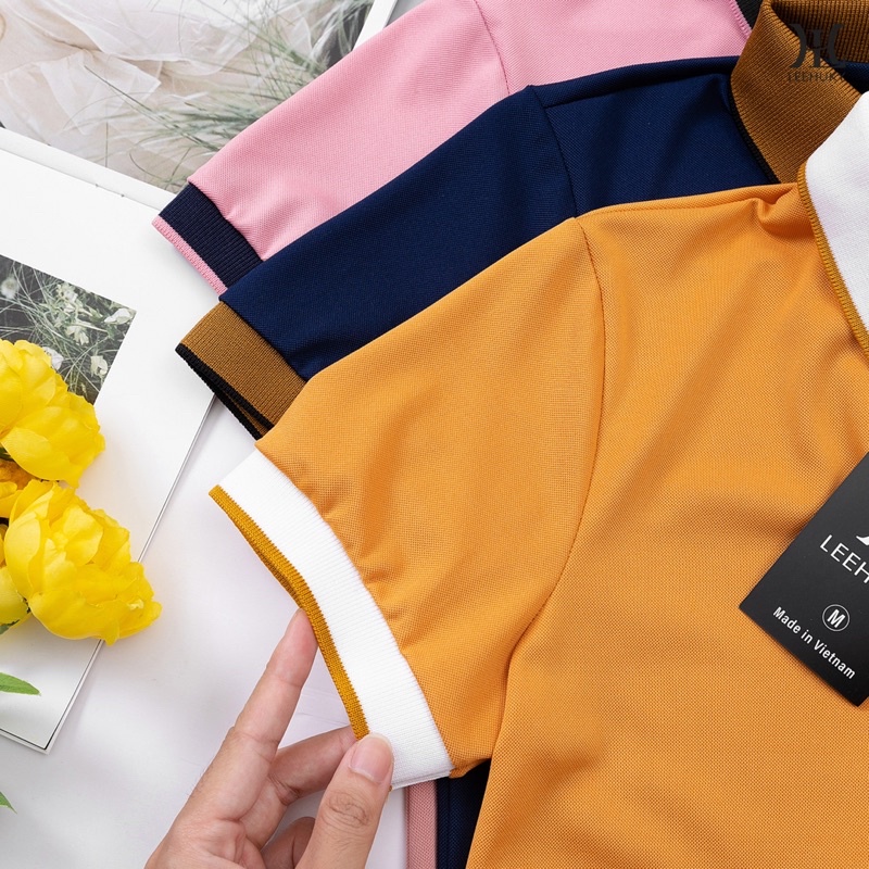 Áo polo đôi nam nữ phối cổ vải cotton cá sấu 4 chiều thấm hút mồ hôi