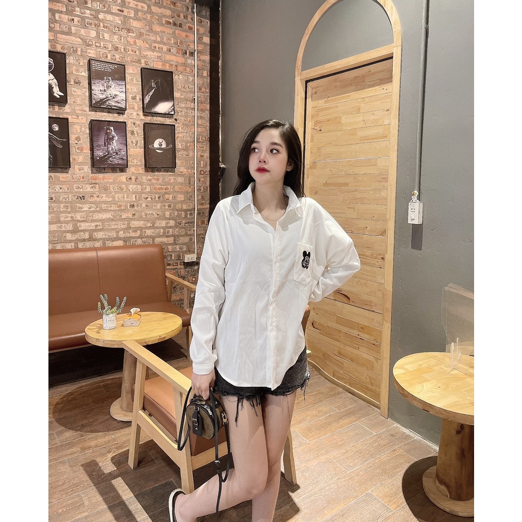 LOVI SHOP - Áo sơ mi nhung tăm thêu hình mickey 8 màu xinh