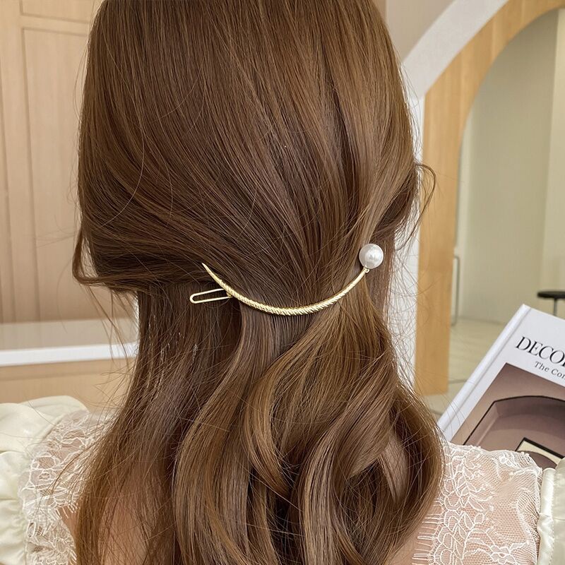 Giá Đỡ Kẹp Tóc Đuôi Ngựa/Kẹp Tóc Đuôi Ngựa Hình Học Đính Đá Ngọc Trai Kiểu Hàn Quốc Đơn Giản Thanh Lịch Cho Nữ