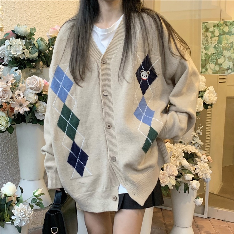 Áo Khoác Cardigan Dệt Kim Tay Dài Dáng Rộng Thêu Họa Tiết Kẻ Sọc Dễ Phối Đồ Cho Nữ | BigBuy360 - bigbuy360.vn