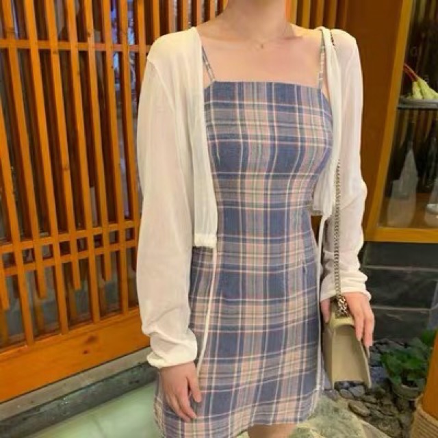 Váy hai dây caro mẫu 1