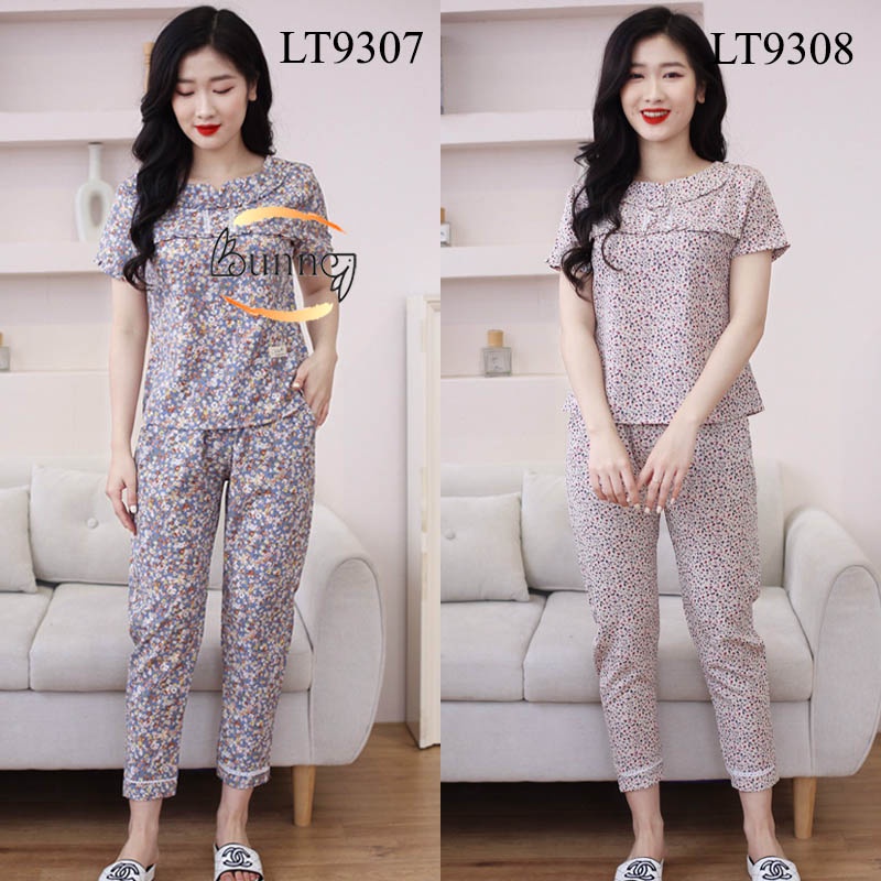 [Bunny] ĐỒ BỘ NỮ MẶC NHÀ CHẤT LIỆU LỤA MỀM MÁT TAY CỘC QUẦN DÀI CỔ BÈO ZEN SỌC