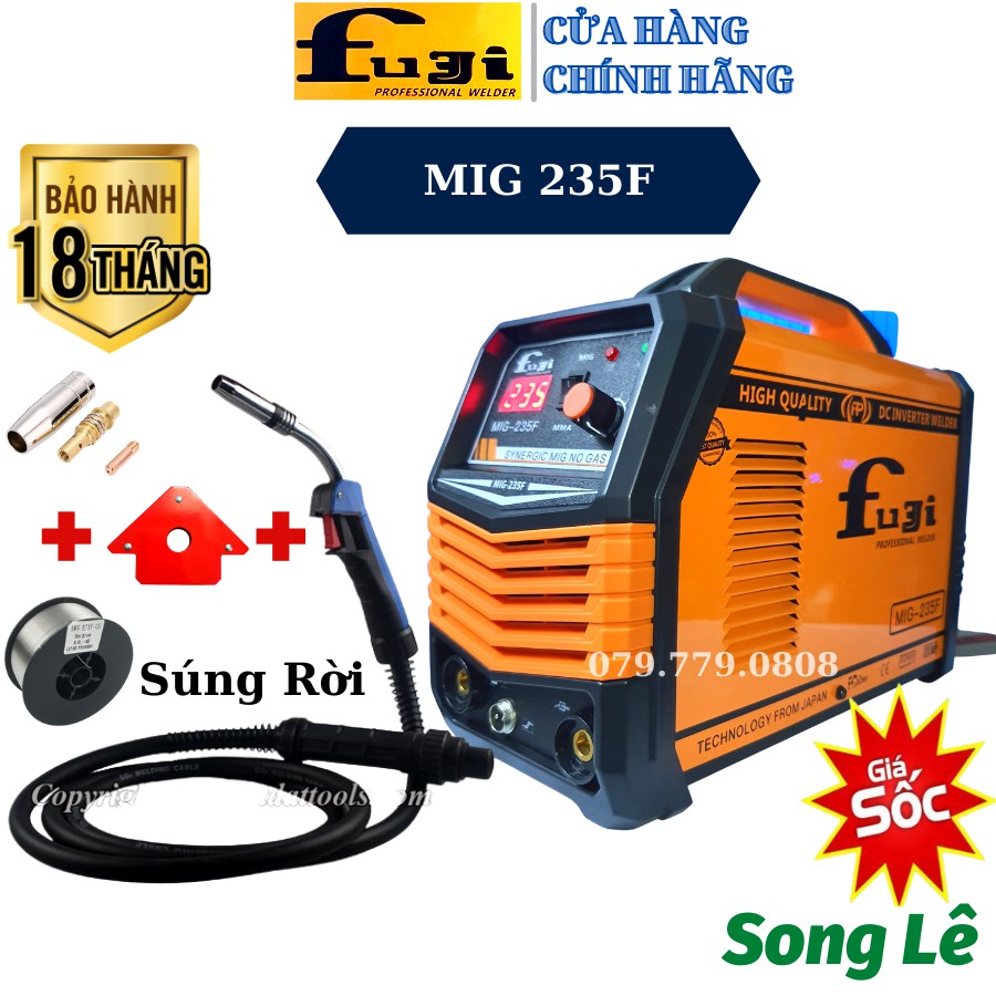 Máy hàn mig mini FUJI + KOBE 235 - Không dùng khí - 2 chức năng - Tặng Full phụ kiện