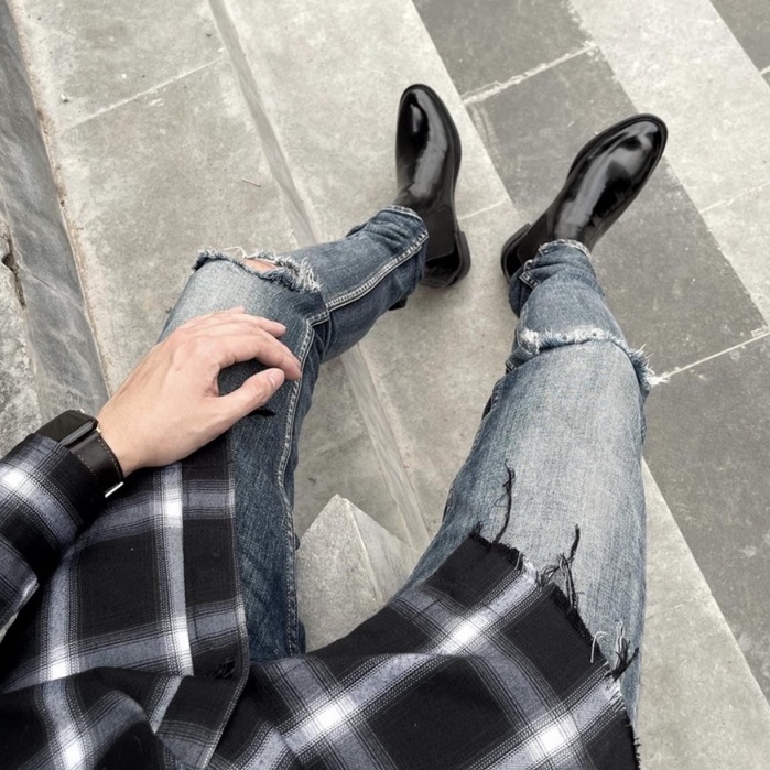 Chelsea Boots Classic DA BÓNG ,giày bốt nam , Đế cao su mềm ,Siêu Nhẹ, màu đen , Đế Cao 3cm ,Có Khâu Đế