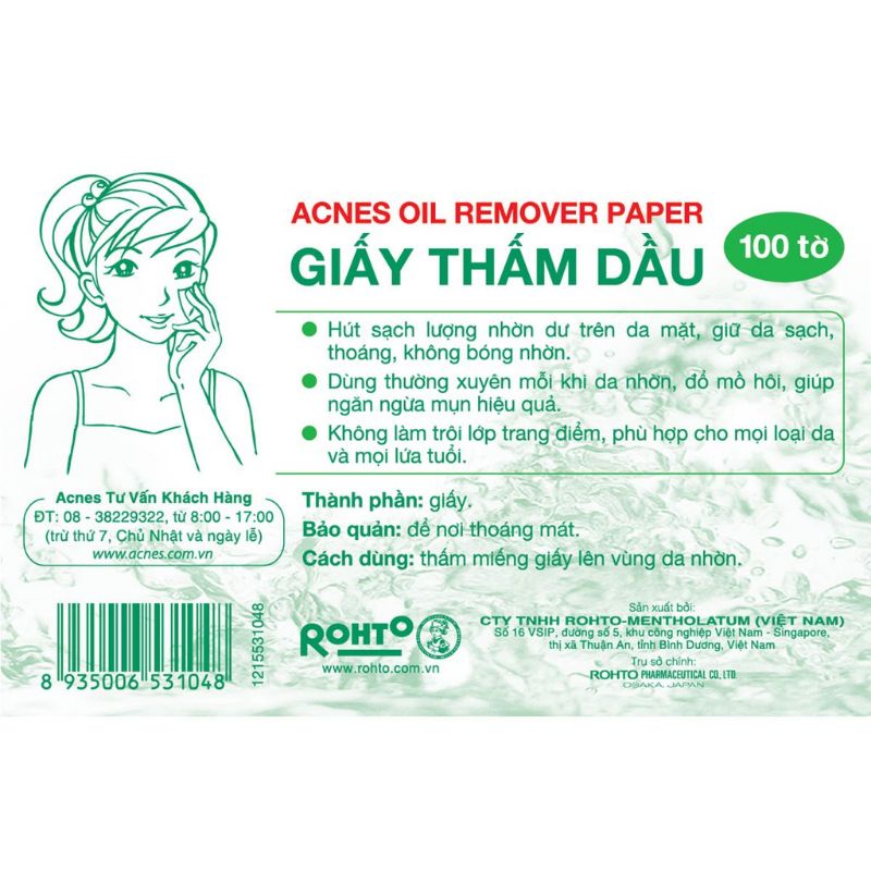 Giấy thấm dầu acnes 100 miếng