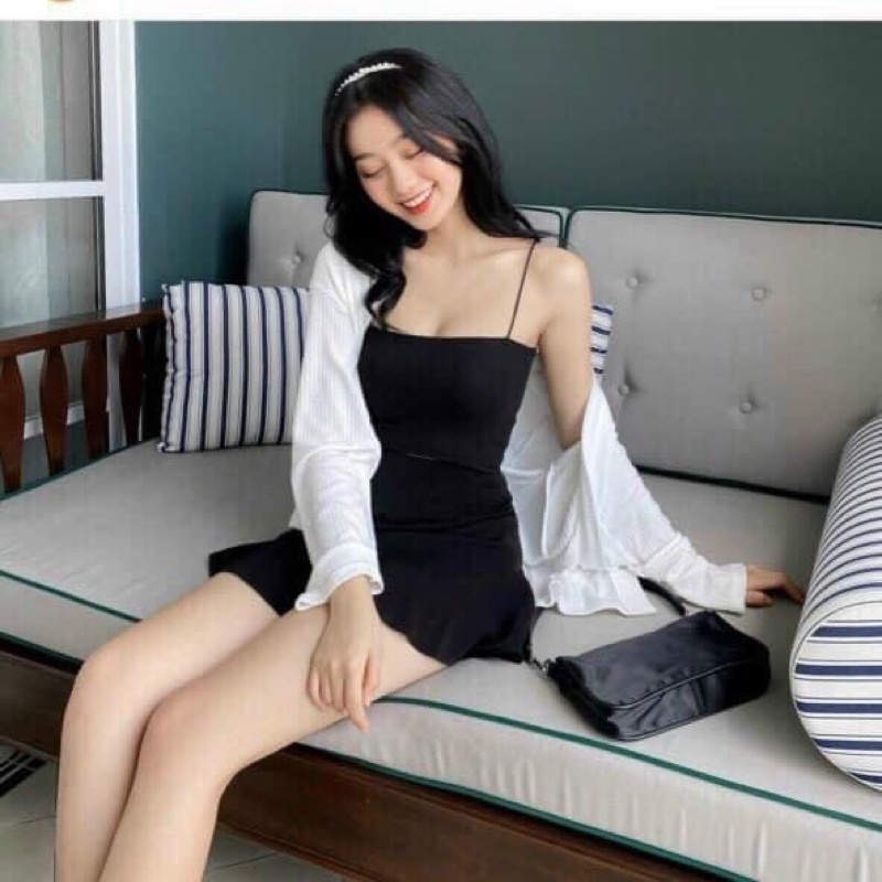 Áo Khoác Cardigan Dài Tay Dễ Thương Học Sinh/ Áo Len Dài Tay 2 Màu Đen, Trắng Basic