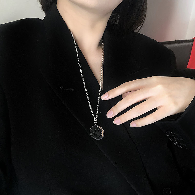 Dây Chuyền Hai Mặt Hình Mặt Cười Xoay Được Thời Trang Hip Hop 22011 ins