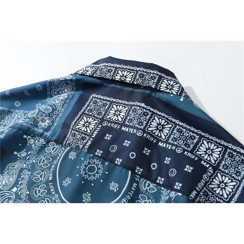 Áo Sơ Mi In Biểu Tượng Bandana Màu Tối Phong Cách Hawaii Cổ Điển Cho Nam