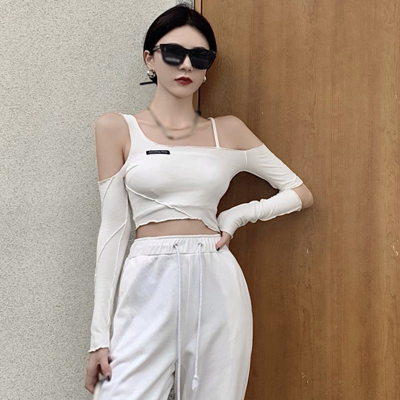 Áo Croptop Trễ Vai Dài Tay Quyến Rũ Cho Nữ