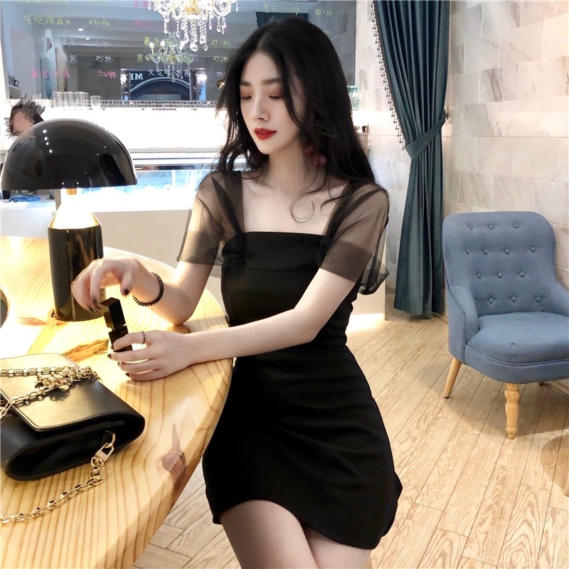 váy dáng dài❃trong siêu hot đầm cạp cao sexy sang trọng một bên vai áo ống nhỏ màu đen váy retro tình yêu đầu tiên nữ mù