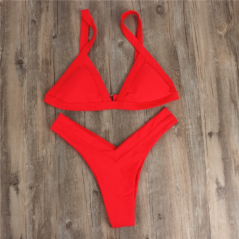Bikini màu trơn cổ chữ V sâu gợi cảm cho phái nữ | BigBuy360 - bigbuy360.vn