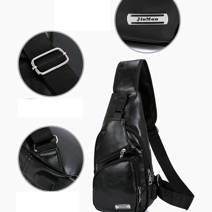 Túi đeo chéo nam DA cao cấp tích hợp cổng sạc USB ngoài (Màu Nâu ) - VL