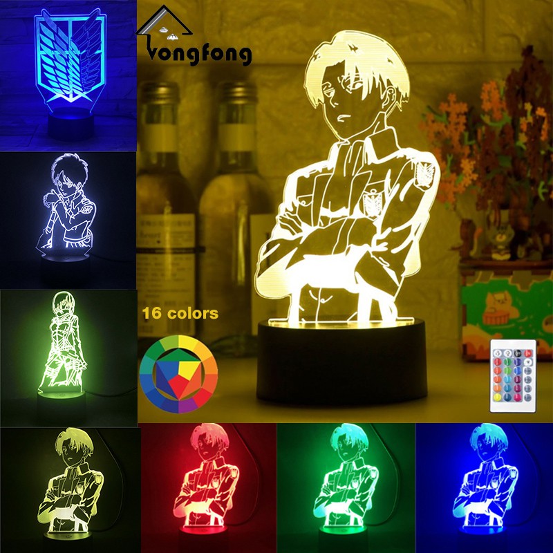 Đèn bàn bằng Acrylic họa tiết anime Attack on Titan đội trưởng Levi Ackerman trang trí nội thất ban đêm cho trẻ em