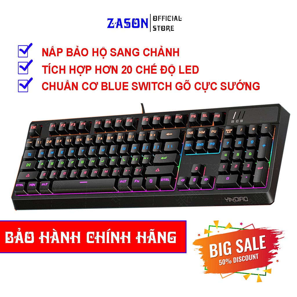 Bàn Phím Cơ Chuyên Game Yindiao K300 Blue Switch Có Nắp Bảo Hộ Tùy Chỉnh Chế Độ Full Led RGB