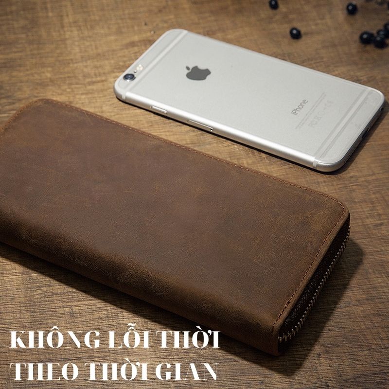 Ví dài nam ⚡FREESHIP⚡da bò thật 100% cầm tay cổ điển Lịch lãm, phong cách, bền đẹp. BH 12t Tặng Vớ nam N2A4