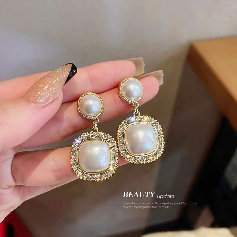 Bông Tai Mạ Bạc 925 Đính Ngọc Trai Và Kim Cương Thời Trang Hàn Quốc
