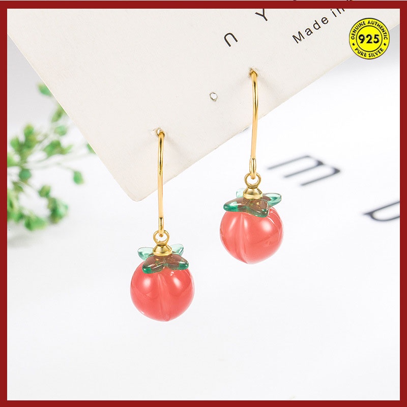 Khuyên Tai Móc Hình Trái Cây Đính Đá Mã Não Đỏ Dễ Thương Thiết Kế Đặc Biệt Thời Trang Mùa Hè