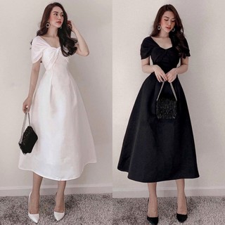 Đầm dự tiệc bẹt vai phi xoắn nơ