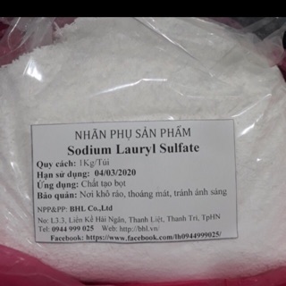 Hoạt chất tạo bọt tẩy rửa SLS Sodium Lauryl sulfate túi 500g
