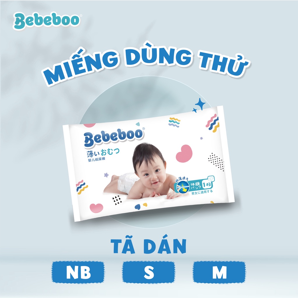 Miếng Dùng Thử tách bịch Tã Bỉm dán quần Bebeboo size NB80 S70 M60 M54 L50