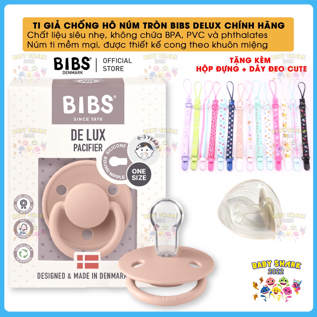 Ti giả silicon núm tròn chống hô cho bé BIBS Delux chính hãng Đan Mạch