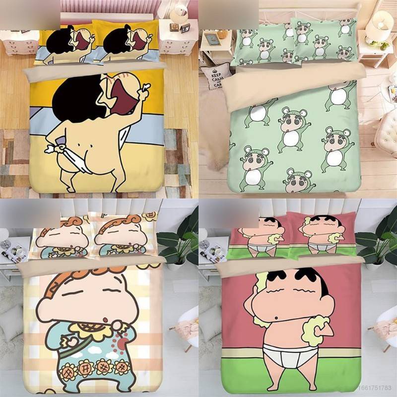 Bộ Chăn Ga Và Vỏ Gối 3 Trong 1 Hình Cậu Bé Bút Chì Shin-Chan Dễ Thương