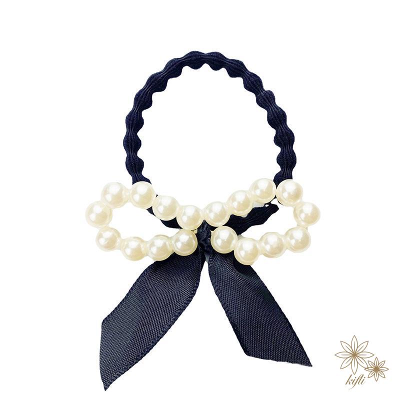 【Kifli.vn】Dây Buộc Tóc Cao Su Co Giãn Thắt Nơ Đính Ngọc Trai Ngọt Ngào Cho Nữ