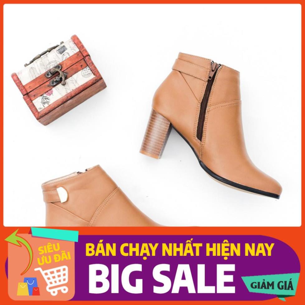 HOT Giày Boot Cao Gót 7cm Đế Vuông Da Bò Thật Màu Nâu Pixie P292 . . ĐẸP ' #