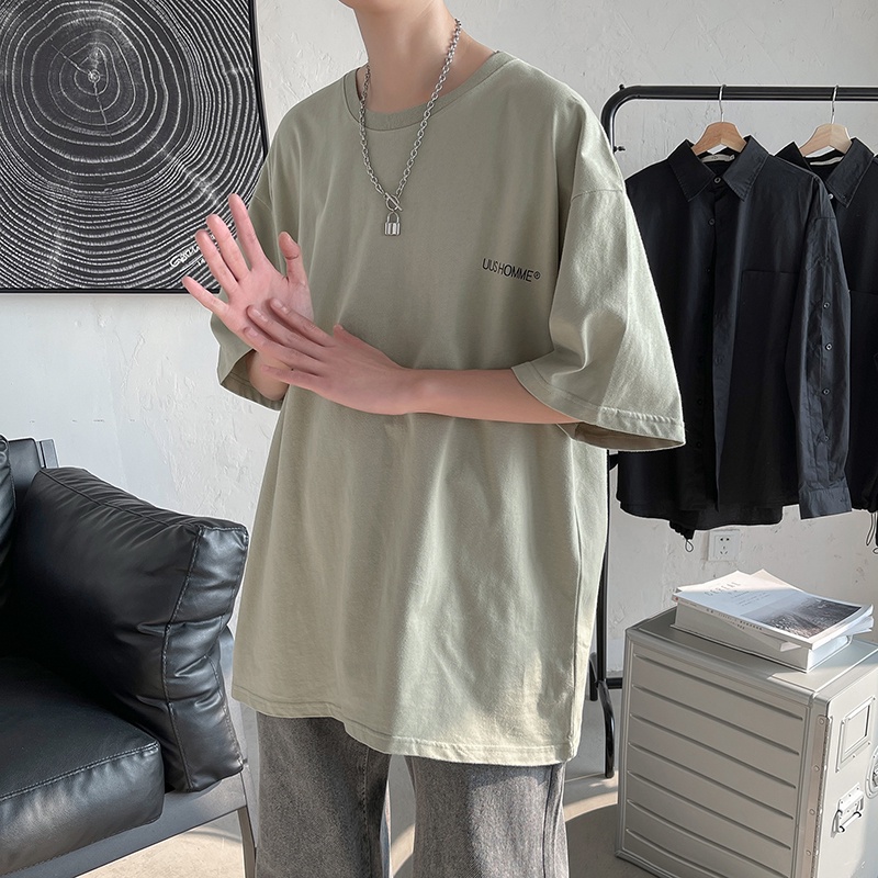 Áo thun cotton ngắn tay dáng rộng in chữ cá tính theo phong cách Nhật Bản dành cho nam