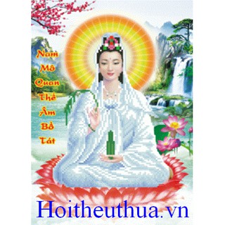 Tranh thêu chữ thập 3D Phật Quan Âm. Kích thước: 31x43cm