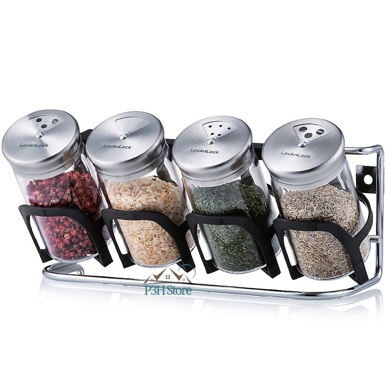 Bộ 4 Lọ Đựng Gia Vị Lock&Lock dung tích 130mlx4 kèm giá đỡ LLG842 - Slim Spice Jar Set