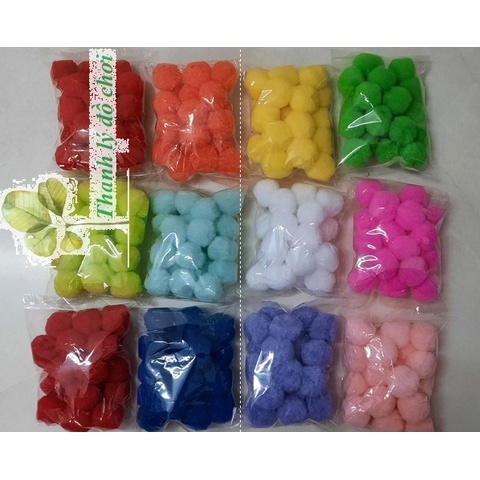 Quả bông pompom 2,5cm dạy trẻ nhận biết màu sắc làm đồ hanmade