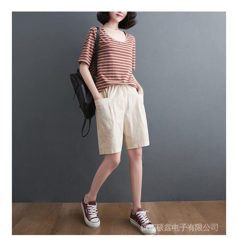 Set 1/2 Cặp Quần Short Cotton Lưng Cao Ống Rộng Thời Trang Cho Nữ