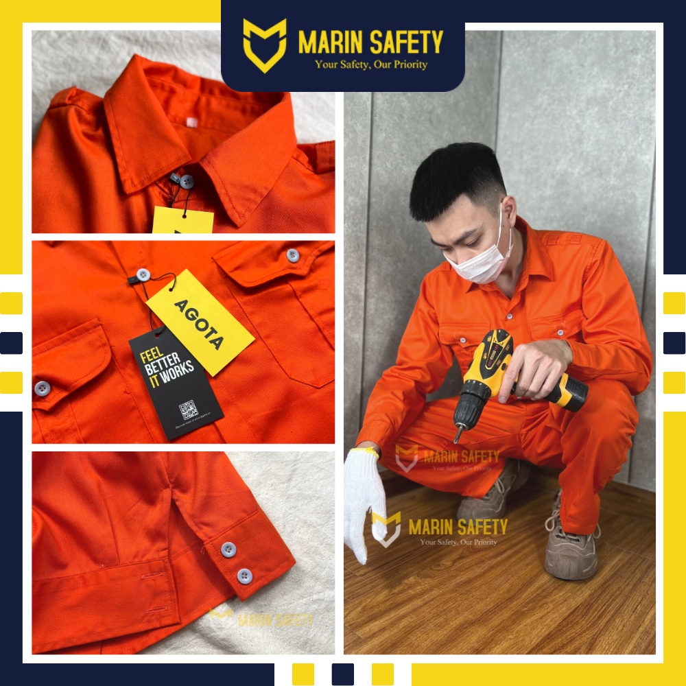 Quần áo bảo hộ lao động thương hiệu AGOTA KA21 vải kaki 2/1 màu cam, đồng phục cho công nhân kỹ sư ngành nghề