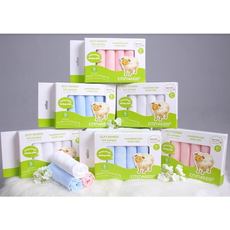 Hộp 6 Khăn sữa sợi tre 2 lớp EMMA KIDS, kích thước 30 x 30cm - Khăn sợi tre cho bé.