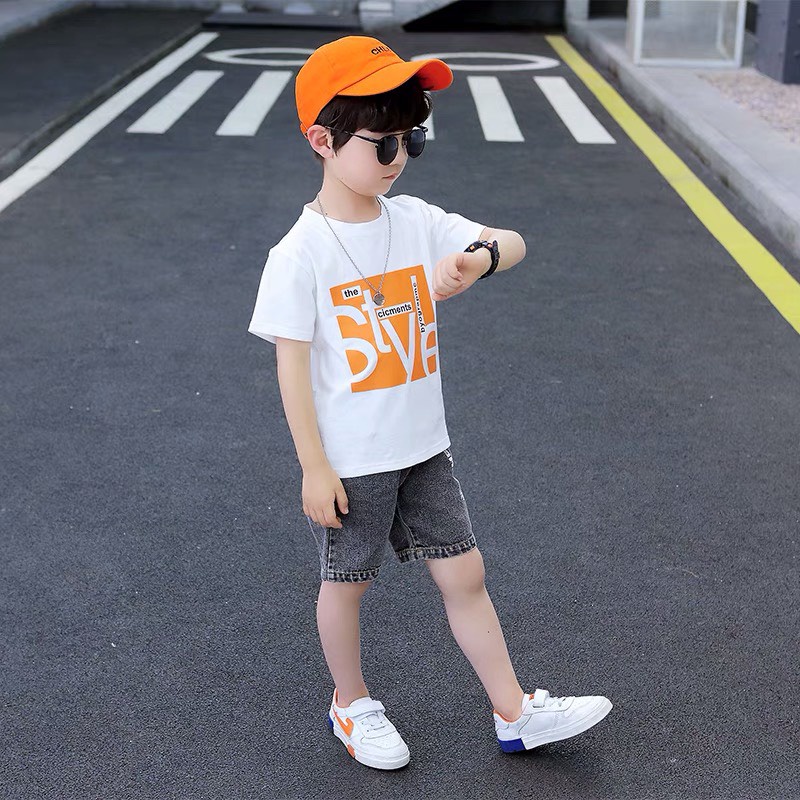 Áo thun bé trai Con Xinh cotton hình in chữ STYLE,thời trang dành cho trẻ em từ 4 đến 10 tuổi