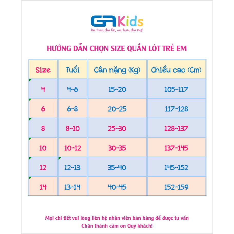 Quần Lót Bé Gái Cotton GAKIDS Tam Giác Brief