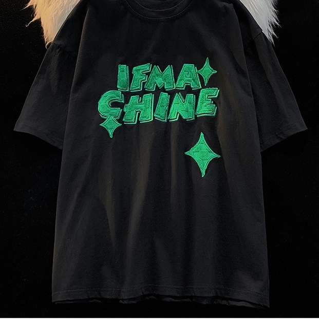 Áo Thun Tay Ngắn Form Rộng Họa Tiết Thêu Theo Phong Cách Preppy Retro