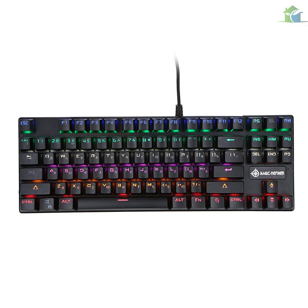 YOUP  MAGIC-REFINER Mechanical Keyboard 87-key Gaming Keyboard Blue Switch N-Key Rollover Keyboard with Russian and English Languages for Office and Game Use