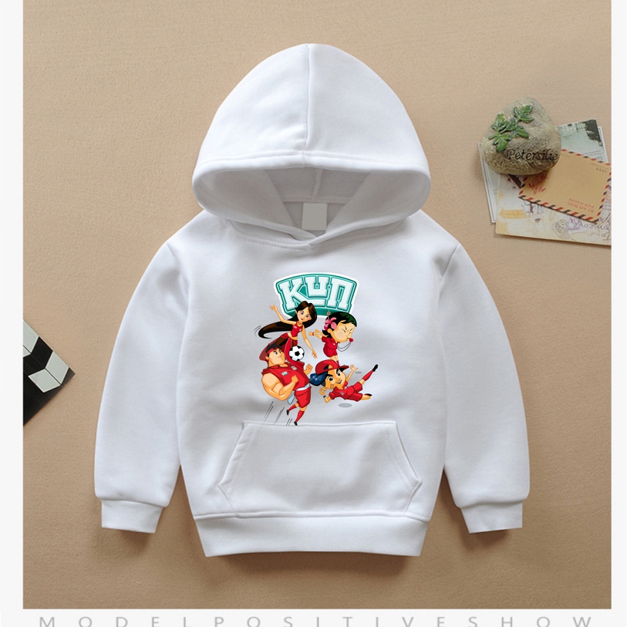 Áo hoodie màu trắng in hình anh chớp chớp tám tuốt gia đình sữa kun cực hot đủ size cho bé trai bé gái