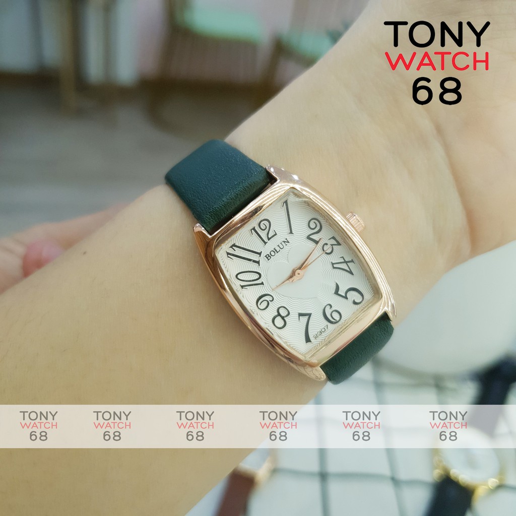Đồng hồ nữ Bolun bầu dục dây da viền vàng chống nước chính hãng Tony Watch 68