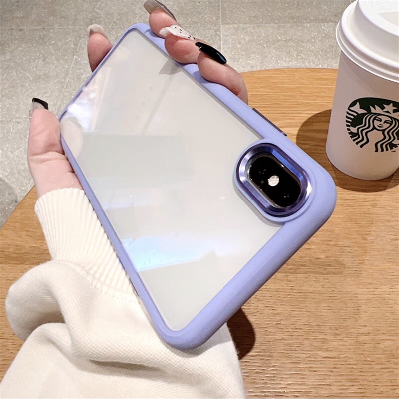 Ốp lưng Điện Thoại Cứng Acrylic Trong Suốt Viền Kim Loại Chống Rơi Cho iPhone x xs max xr 7 plus 8 plus 11 Pro