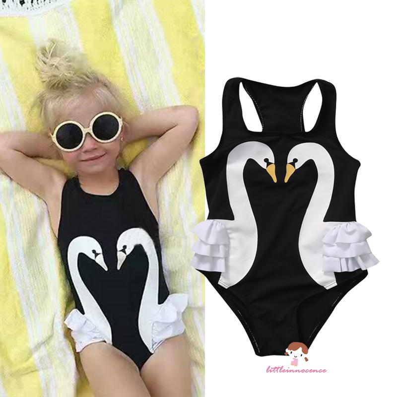 ❤XZQ-Kids baby girl tutu swimsuit swan swimsuit one-piece ruffle