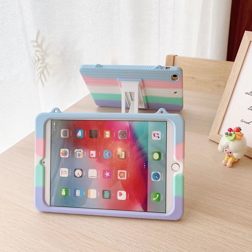 Ốp Máy Tính Bảng Silicon Mềm Có Giá Đỡ Cho IPad Pro 11 2021 8th 9th 10.2 10.5 Air 9.7 Mini 1 2 3 4 5 6