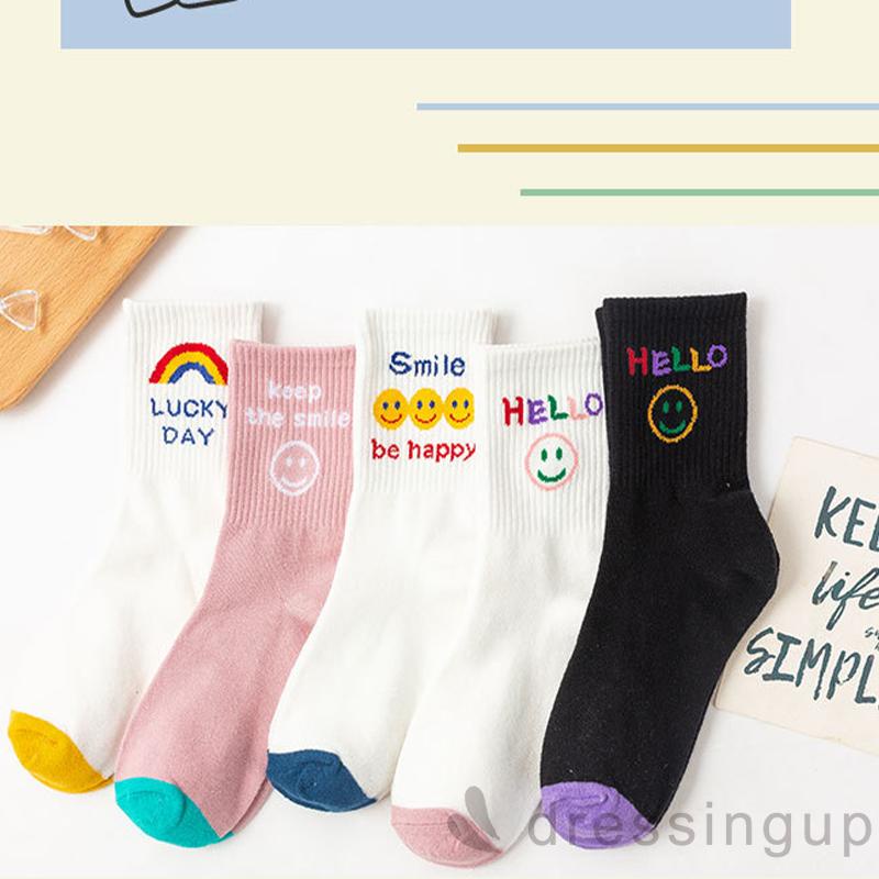 Đôi vớ cotton in hình mặt cười màu cầu vồng cho người lớn